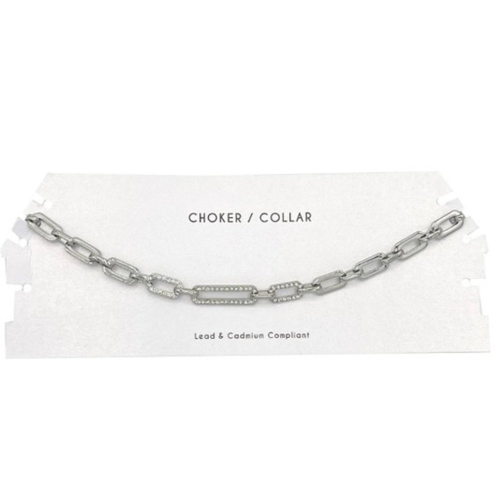 ❌SOLD OUT❌ MAYA SILVER RHINESTONE CHAIN LINK CHOKER NECKLACE - Picture 1 of 1